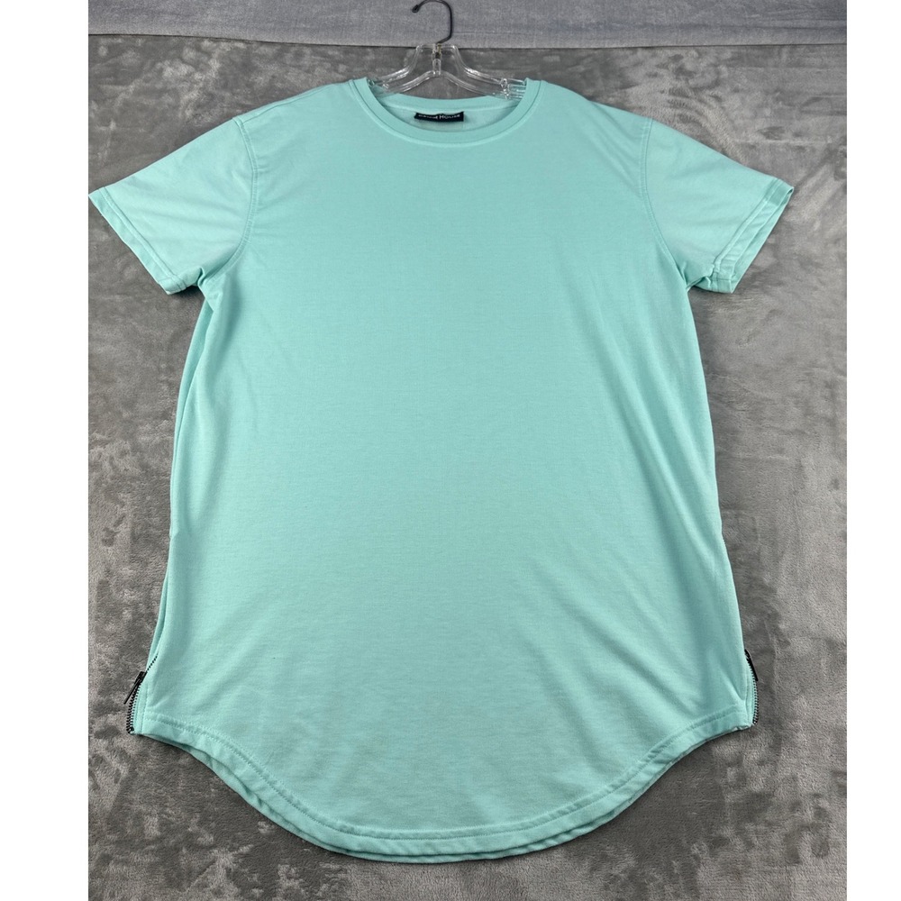 Denim House T-Shirt Mens 2X Side Zip Longline Mint Green Curved Hem EUC
